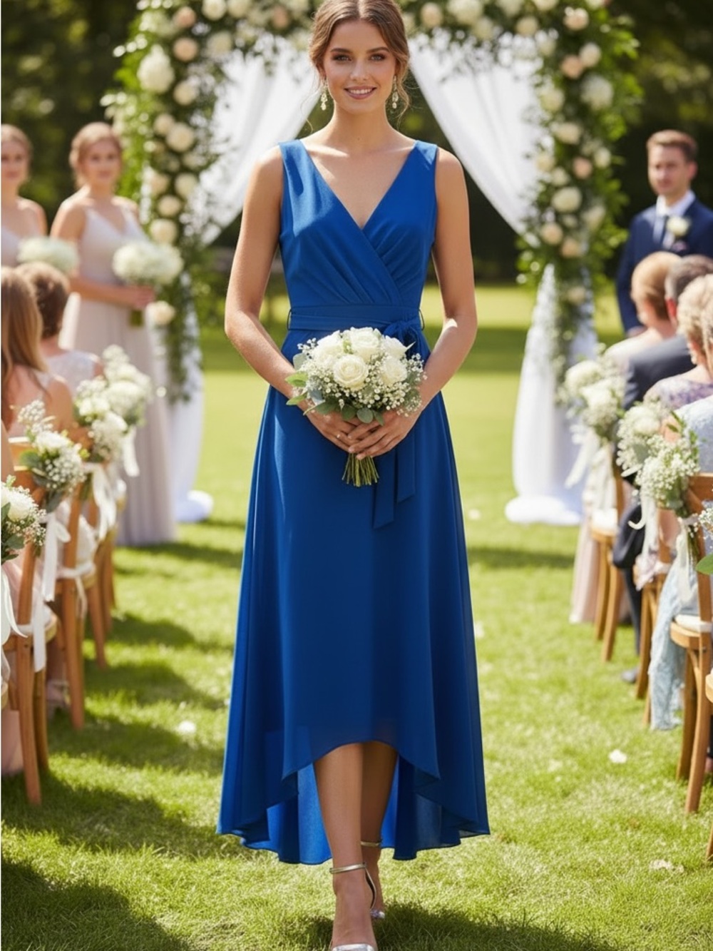 Chaps Cobalt Blue V-Neck Wrap High-Low Dress